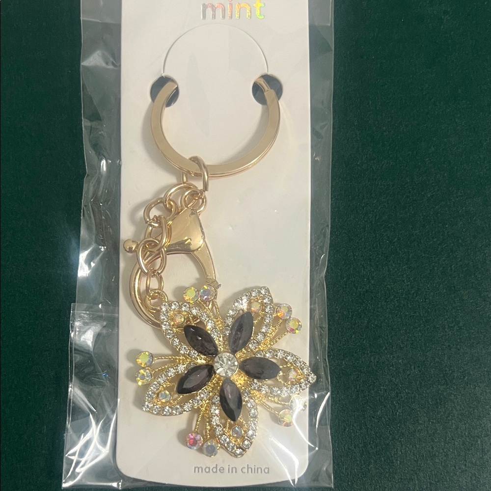 Mint Gold Floral Sparkly Key Holder with colorful Accents